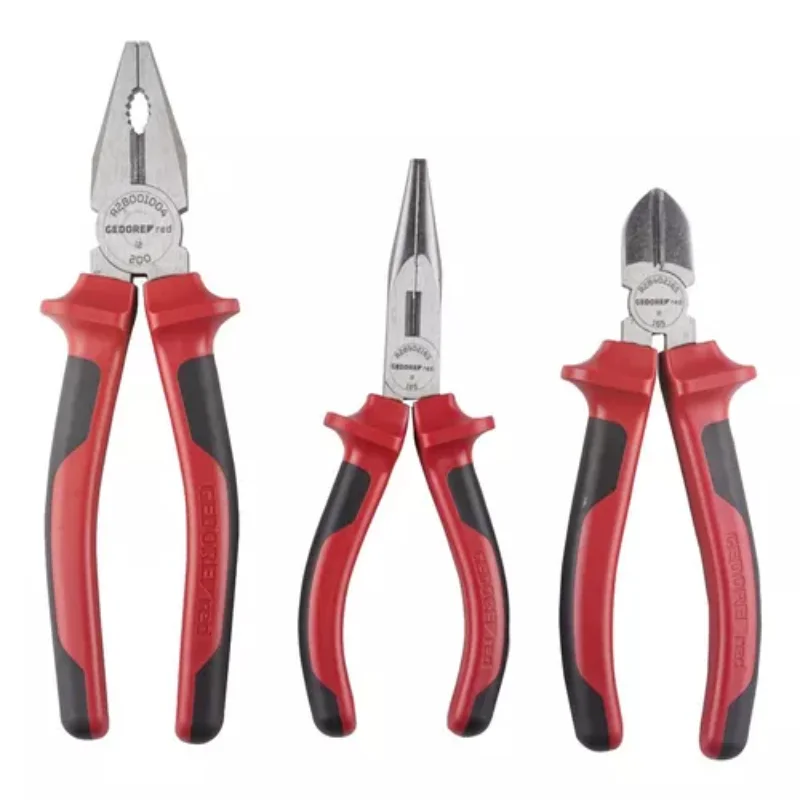 Kit Alicate Universal Profissional Vermelho de 3 Peças