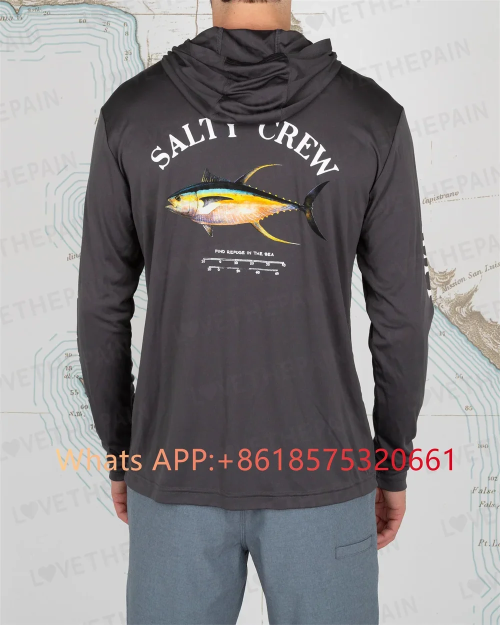 salty crew Fishing Shirt Hooded Large Size Uv Protection Man Outdoor Camouflage Moisture Wicking Jersey Fishing Apparel top 2024