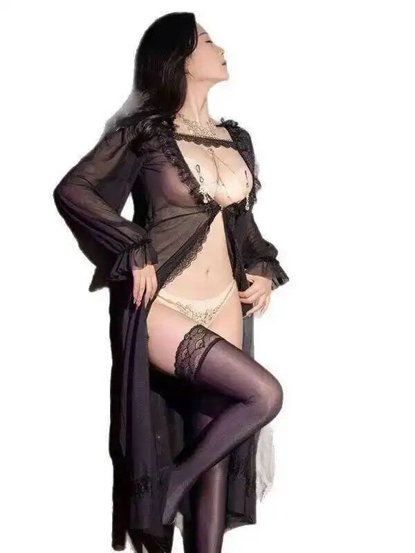 ชุดเซ็กซี่เซ็กซี่ PURE Desire ลูกไม้ Robe ตาข่ายลูกไม้ SHEER V คอ Bare ชุดชั้นในหน้าอก 2025 ใหม่แฟชั่น Kroean ชุด HFF7