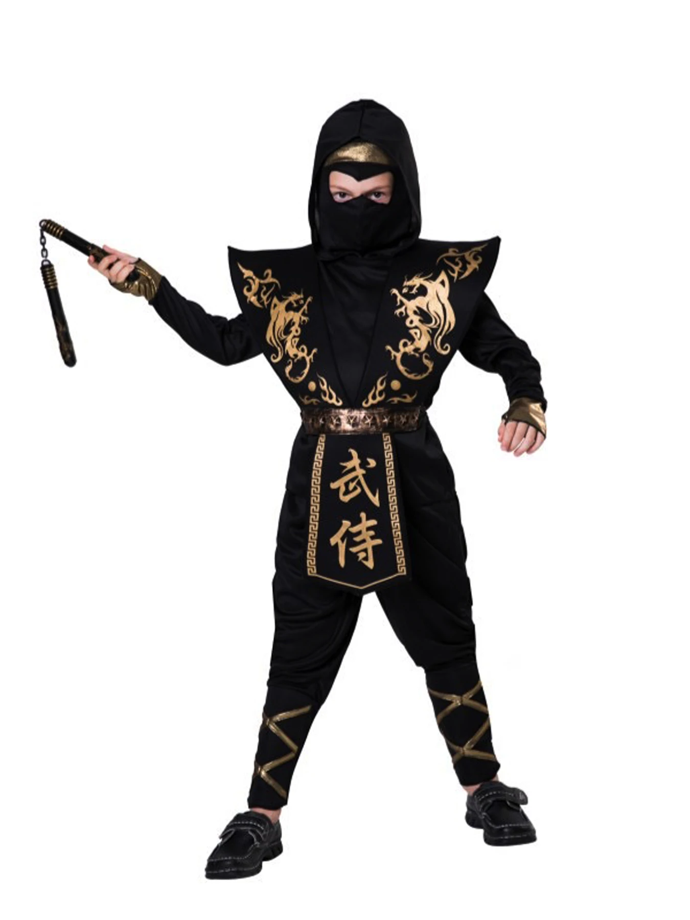 New Year Kids Ninja Costume Boys Cosplay Assassin Dart Dagger Set Halloween Gift Hooded Clothing