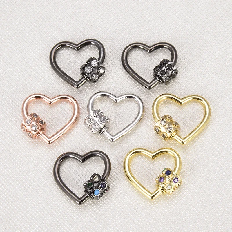 Colorful Metal Buckle Heart-shaped Turnbuckle Micros Paved Crystal Zircon Screw Clasp DIY Fashion Love Jewelry Accessories