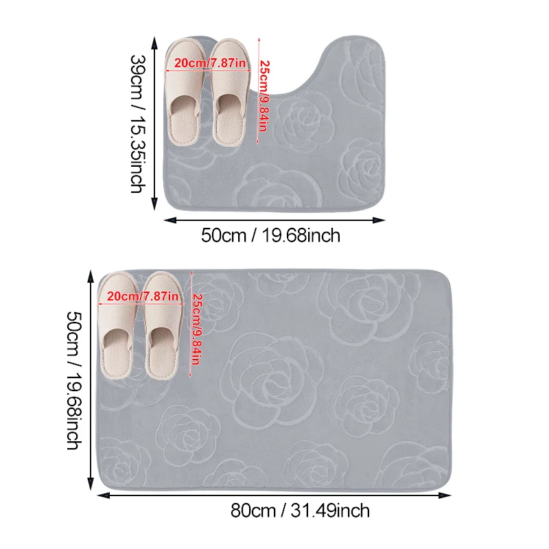 2Pcs/Set Bathroom Rugs,Soft Non Slip Floor Mat and Absorbent Bath Mat,Toilet Rug Bathroom Mat for Bathroom Shower Bathtub Carpet