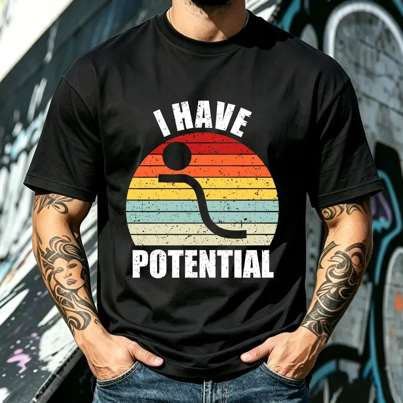 washed T Shirt I Have Potential Energy Funny Physics Teacher Vintage Retro Men's Cotton vintage Washed Breathable Stylish