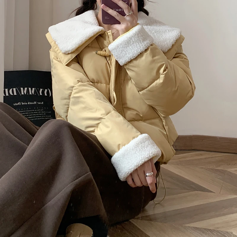 ITOOLIN New Winter Doll Collar Fashionable Casual Warm Cotton Clothing Lamb Wool Cotton Blend Women's Clothing Cotton Clothing