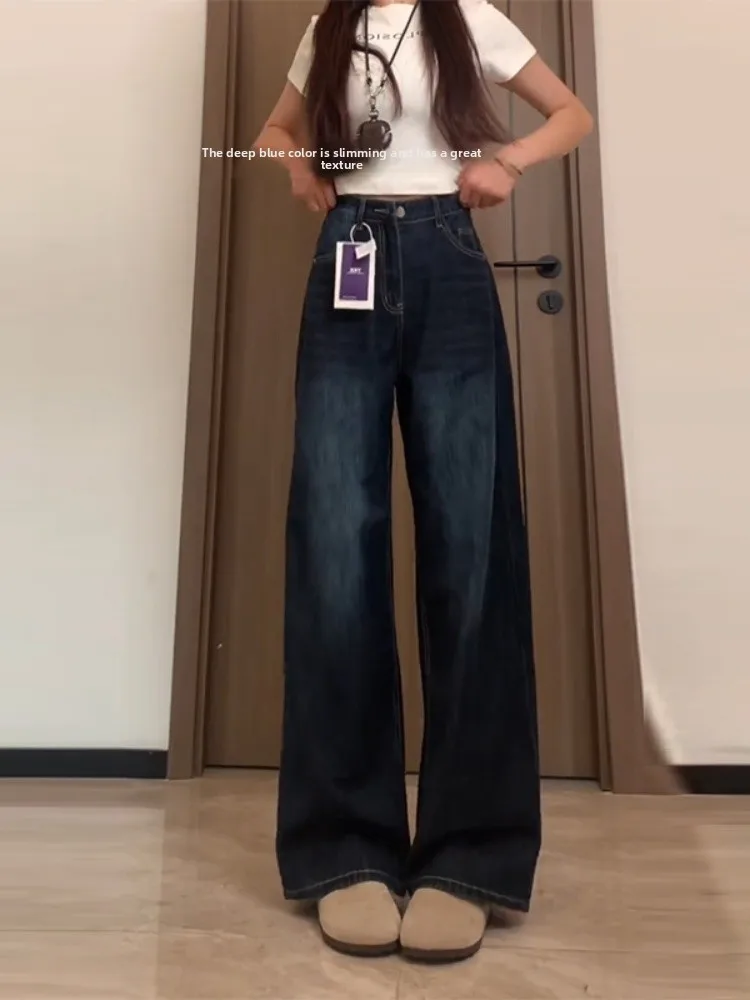 

High Waist Slim Fit Straight Leg Fleece Lined Denim Jeans Women's Autumn Winter plus Size Flattering Drapey Wide Leg Pants