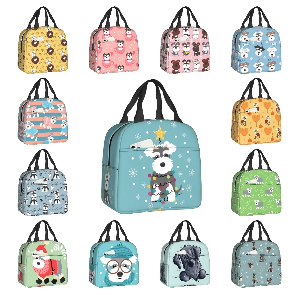 Miniature Schnauzer Christmas Tree Insulated Lunch Bags Women Animal pet Dog Lunch Container for Kids School Children Food Box