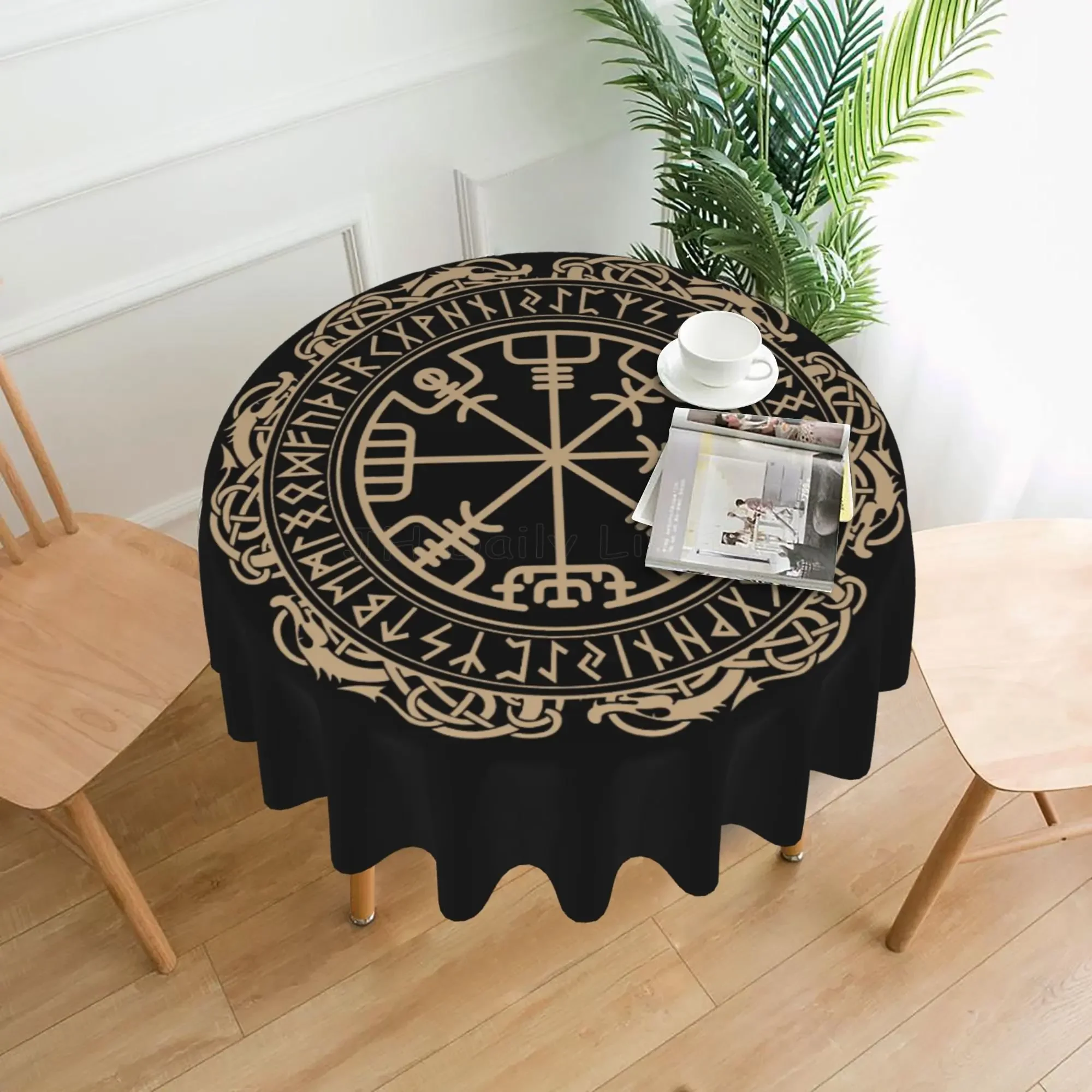 Viking Nordic Celtic Symbol Round Tablecloth 60 Inch Washable Table Cover Cloth for Party Kitchen Dinning Tabletop Decor