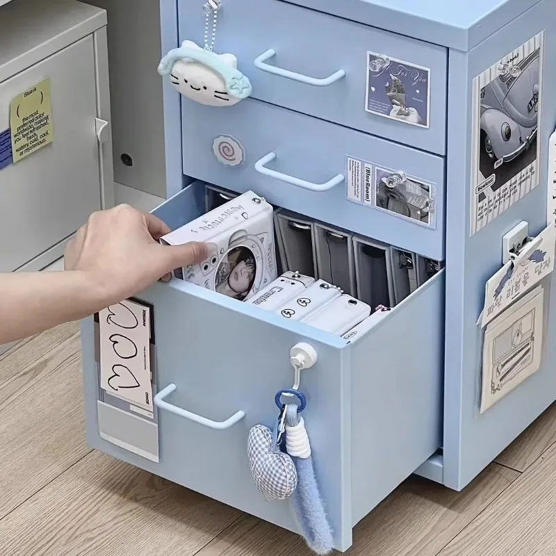 Cream wind drawer type tin cabinet household crevice table storage cabinet