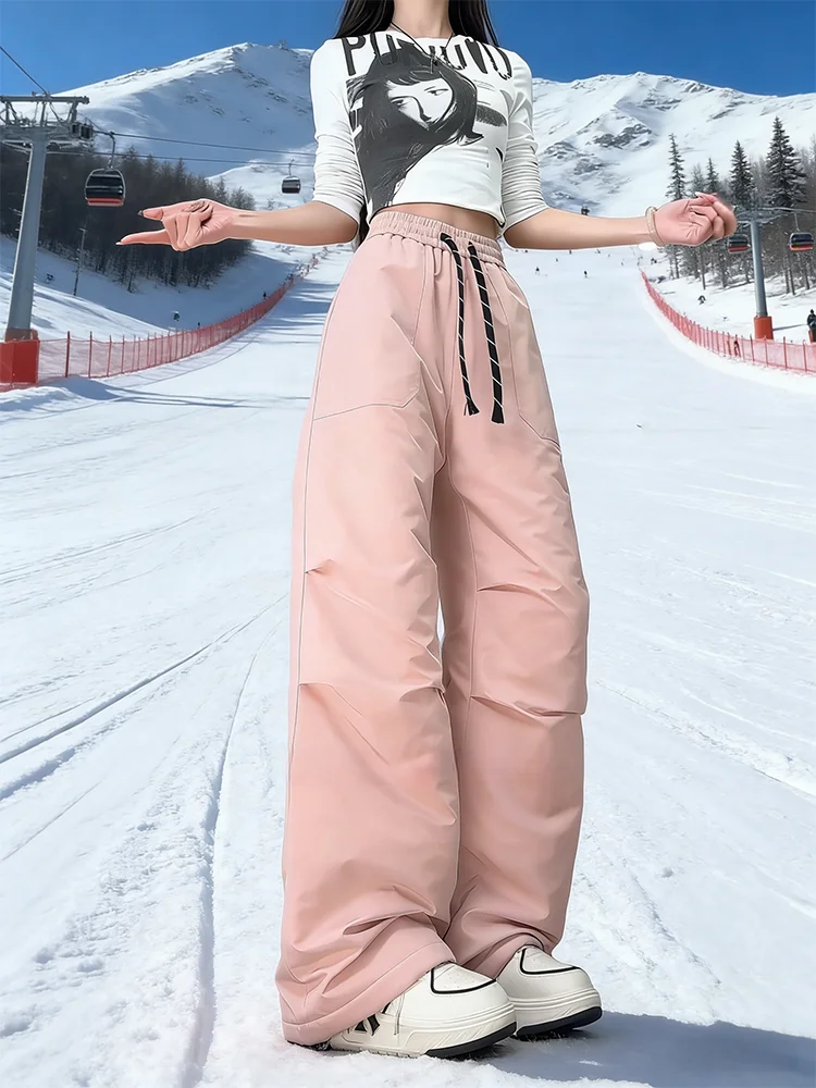 

Розовые бархатные лыжные брюки Fce Lined Thi Lamb, водонепроницаемые теплые хлопковые брюки для мужчин и женщин ниже40 лет ℃ Зимний Северо-Восточный