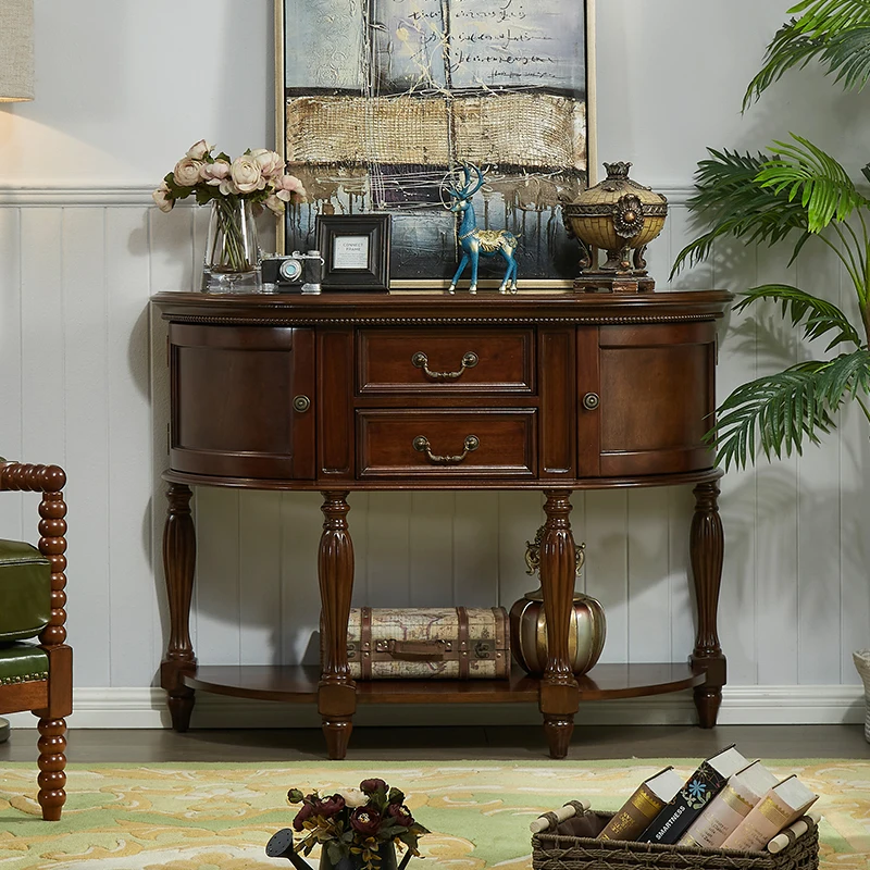 

Entry porch table Solid wood curved semicircular door cabinet Locker household