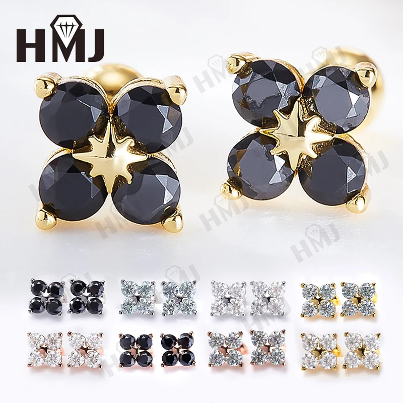 

Charms Gift Multicolor VVS1 Round Moissanite Stud Earrings for Women Men 4 Stones Classic s925 Sterling Silver with GRA Jewelry