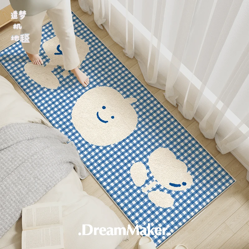 

VIKAMA Simple Cartoon Cute Plaid Bedroom Bedside Carpet Living Room Sofa Coffee Table Window Foot Cushion Home Decoration Summer