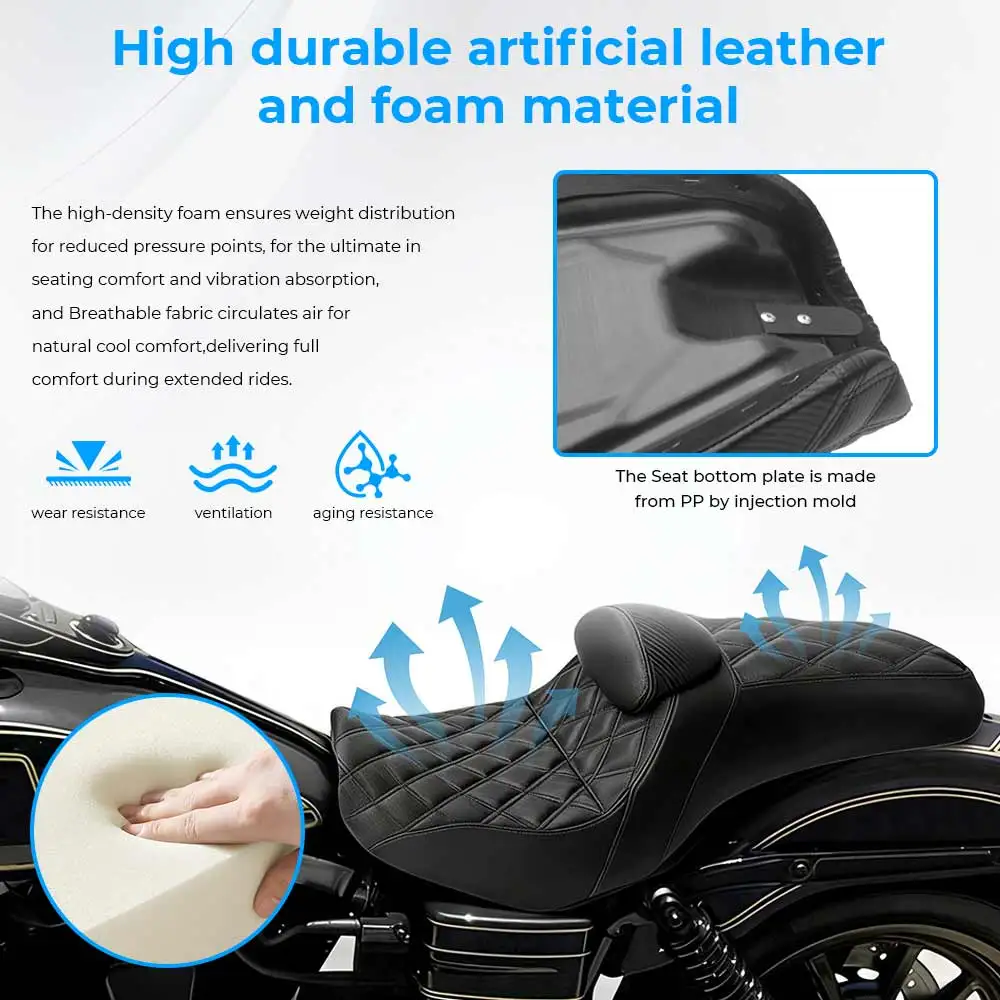 2-Up Motorcycle Black Driver Passenger Seat With Backrest Cushion Fit For Harley Dyna Super Glide FXD/I 2006 2007 2008 2009 2010