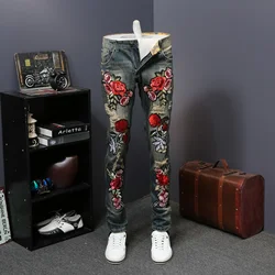 Pants Denim Hip Hop Men Trousers 2023 Fashion Flower Embroidery Men Jeans Summer New Skinny Jeans Men Casual Slim Fit Blue