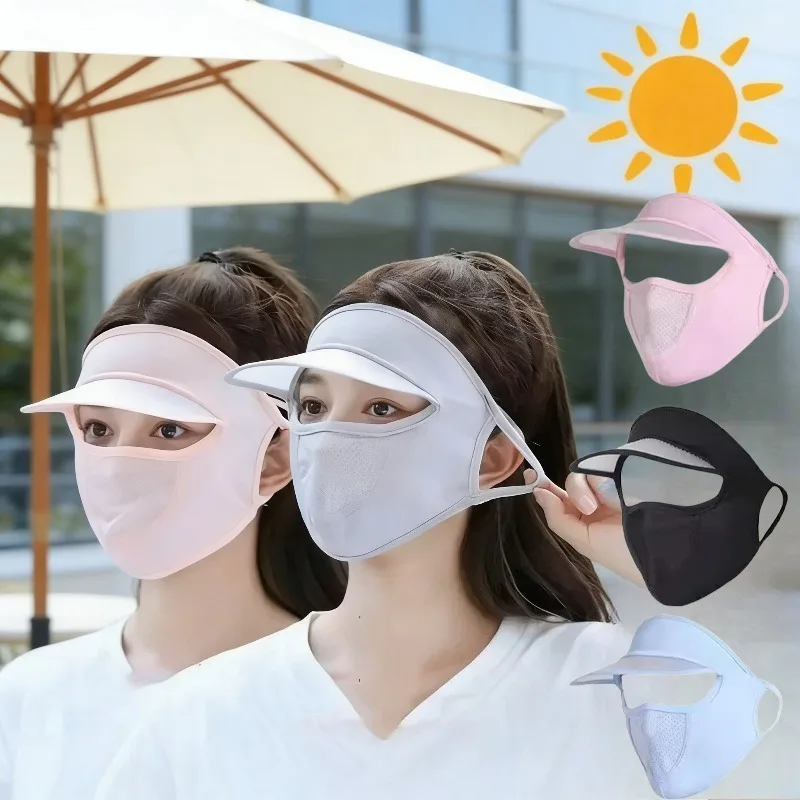 

Summer Sunscreen Ice Silk Mask UV Protection Face Cover Sunscreen Veil Face with Brim Cycling Sun Protection Hats Caps