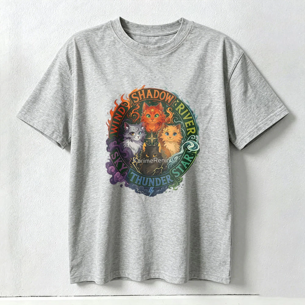 Fantasy Warrior Cats Tees Elements Clan Crest Fire Star Thunder River Wind Shadow Classic T-Shirt Warrior Cats Cotton Tshirt
