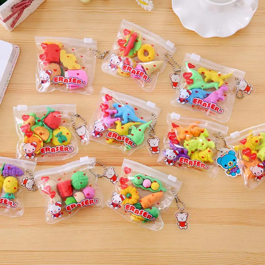 4pcs/pack Food Snack Rubber Bag Six Selections For Kids Gilrls Gift Novelty Items Stationery School Supplies