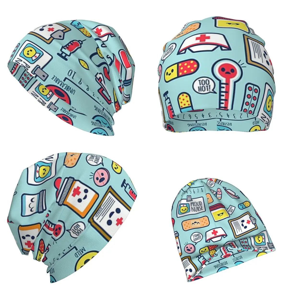 Proud To Be A Nurse Surface Pattern Design Blue Warm Knitted Cap Hip Hop Bonnet Hat Autumn Winter Outdoor Beanies Hats Adult