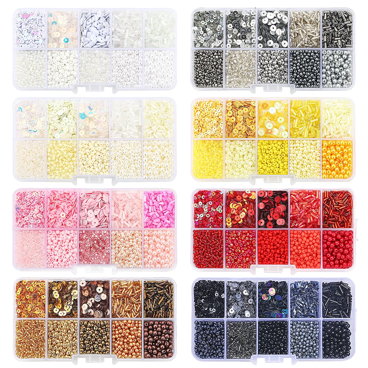 Premium 10 Grid Multi-color Imitation Pearl Beads, Rice Beads, Sequins Kit - DIY Jewelry Making (Bracelet/Necklace/Accessories)