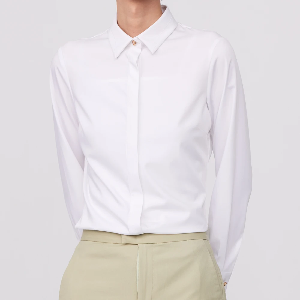 

Fashionable Women's Office Blouse - Long Sleeve Button-Up Shirt, Comfortable Slim Fit Lapel Design for Professional Workwear