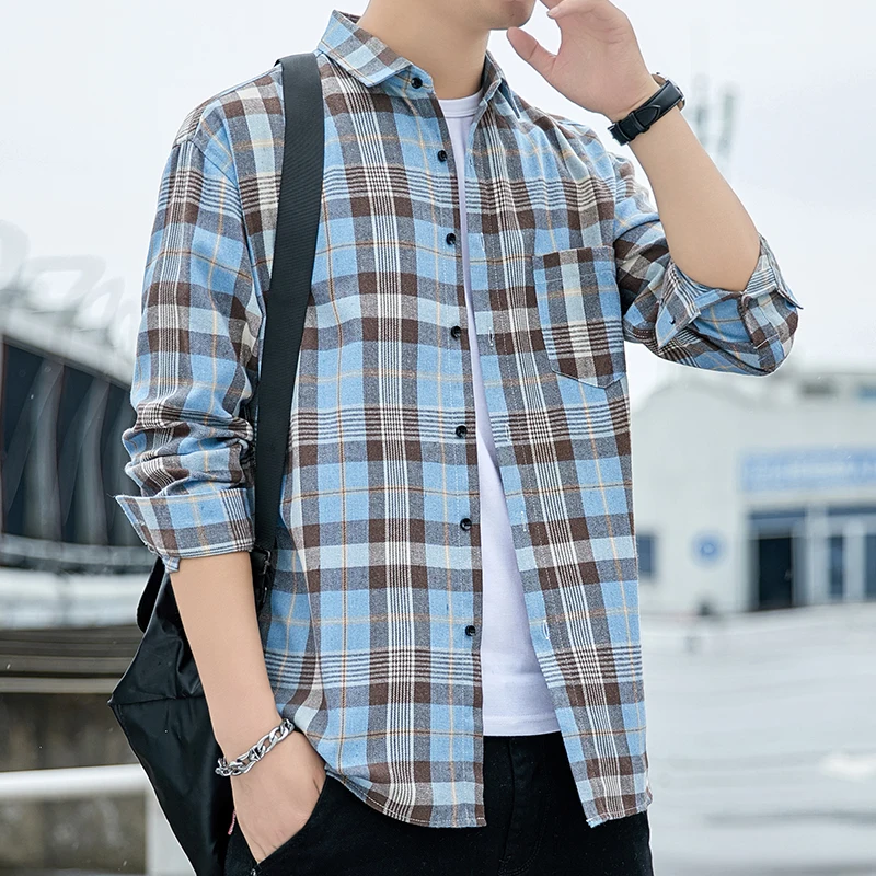 Brand Casual Men\'s Plaid Shirt 2024 Spring New Boutique Ladies Loose Blouse and Tops Long Sleeve Blouses Clothes