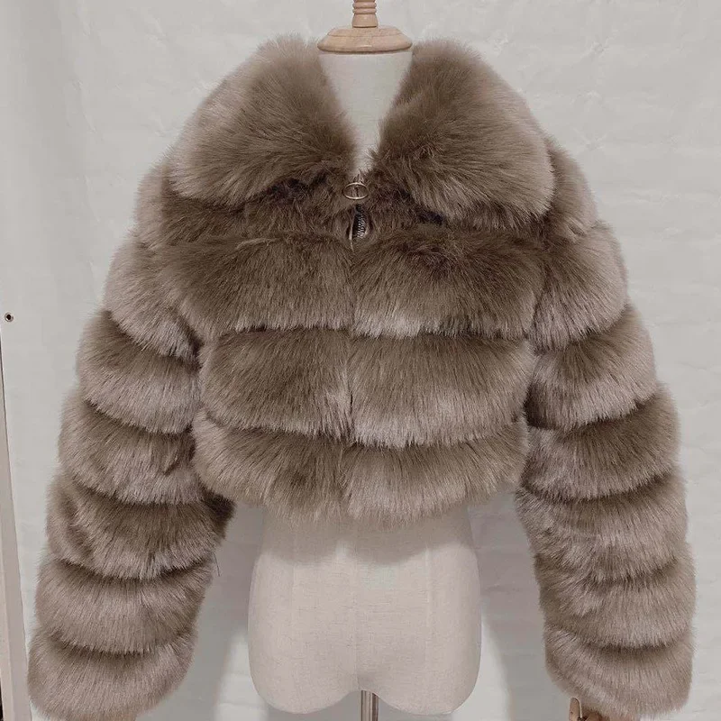 Short Lapel Imitation Fox Hair Coat Cross-border European American Imitation Fur Jacket Long-sleeved Splicing Girls Light Luxury #5