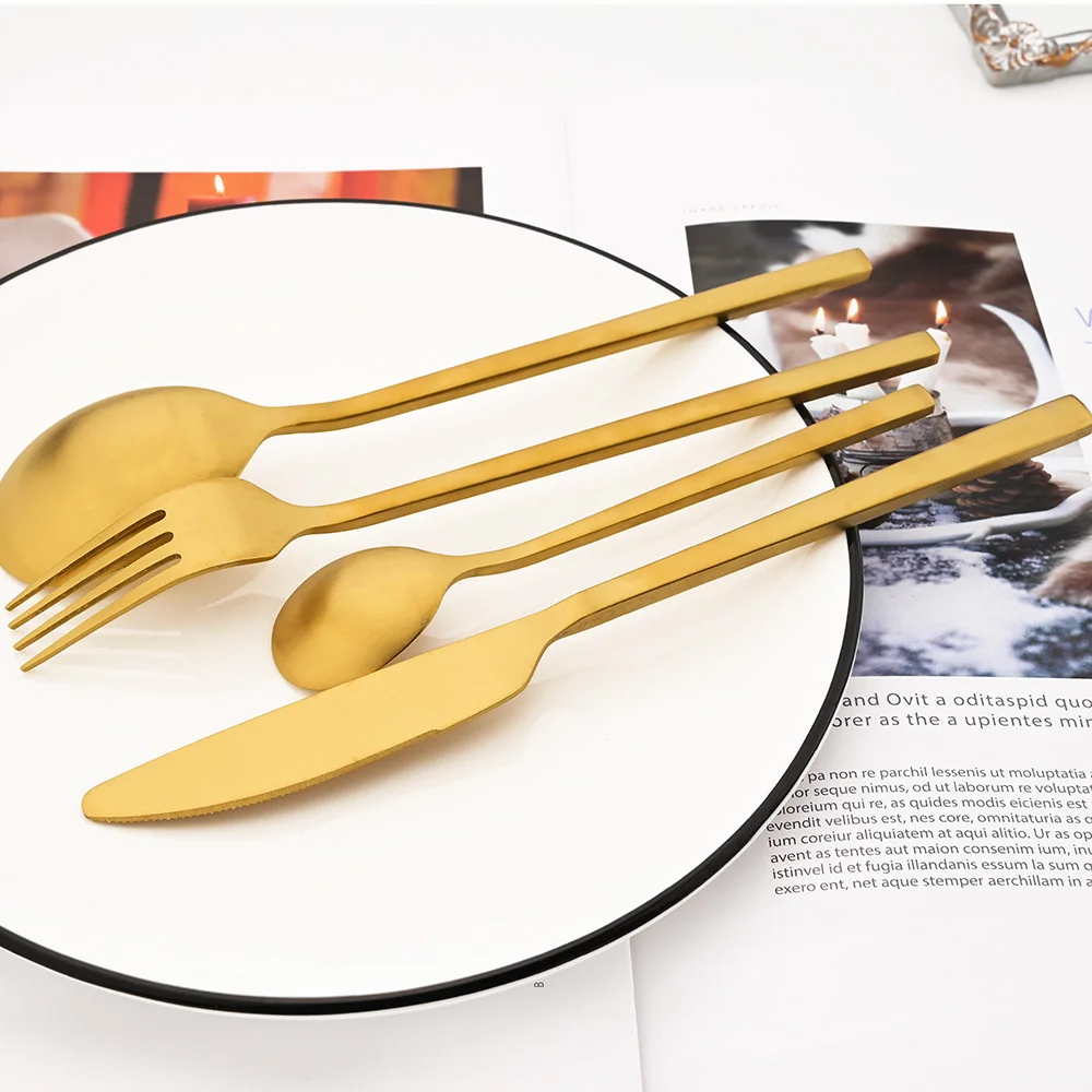 Drmfiy Vintege Black Cutlery Set Matte 1/2/4/6set Flatware Western Stainless Steel Kitchen Knife Fork Tea Spoon Dinnerware Set