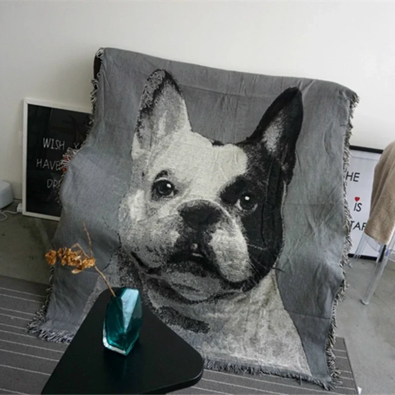 

French Bulldog Sofa Blanket Quality Multi-functional Anti-skid Mats Cute Pet Pattern Cotton Thread Sofa Decorative Cover 130x160