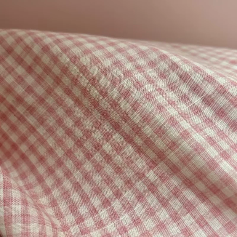 Pink cotton checkered fabric, suitable for DIY handmade skirts, hairbands, bags, curtains, tablecloths, home decor