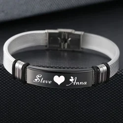 Punk Custom Name Engrave Logo ID Bracelets Net Band Trendy Stainless Steal Bracelet Men Friendship Bracelets Charm Jewelry Gifts