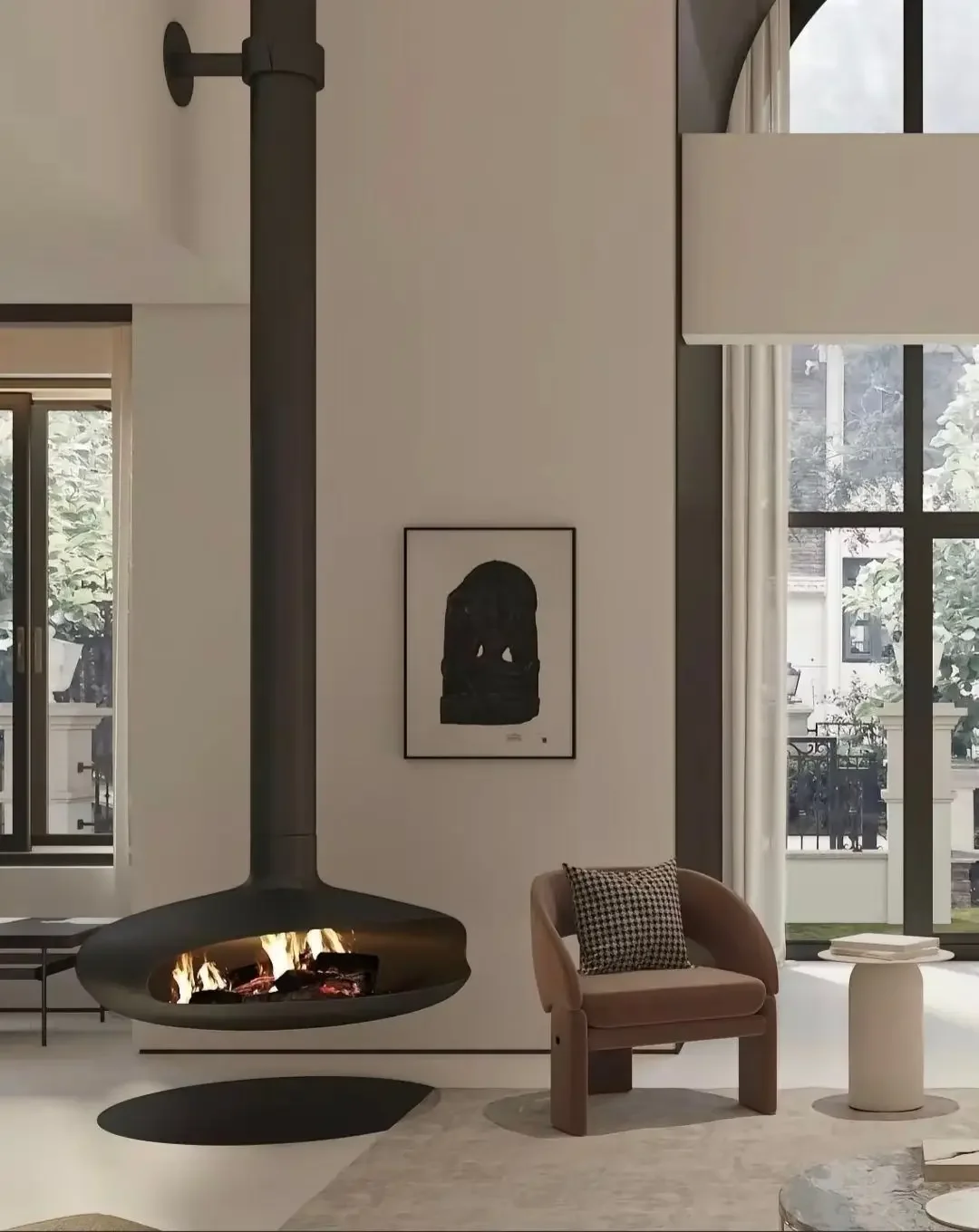 # for Suspended Fireplace, Carbon Steel Wall Mounted Fire Pit, Ventless Smokeless Bio Heating, 600mm-1200mm for Home Indoor