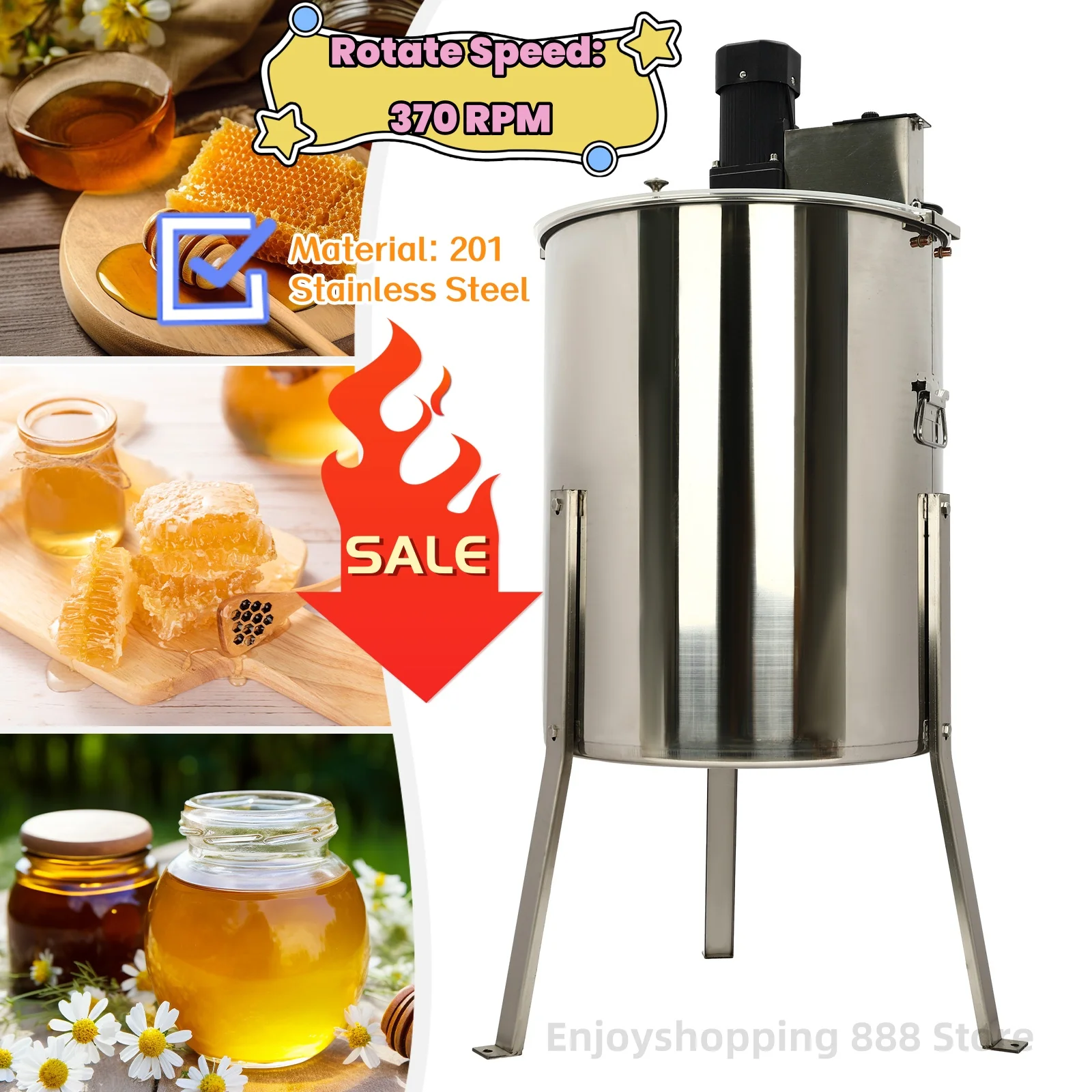 Estrattore di miele elettrico 201 Spinner in acciaio inossidabile Centrifuga per apiario Attrezzatura per estrazione apicoltura Tamburo a nido d'ape