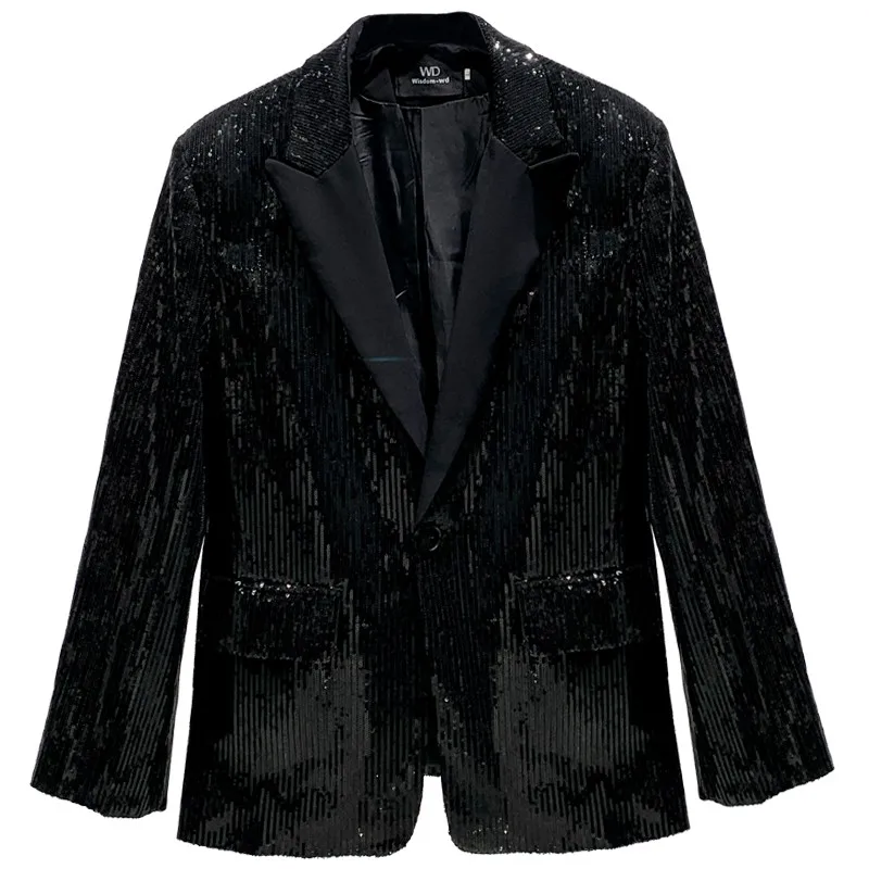 Nuovi blazer con paillettes primavera 2024 da uomo Design lucido allentato Comfort manica lunga giacca in tinta unita giacche da uomo alla moda