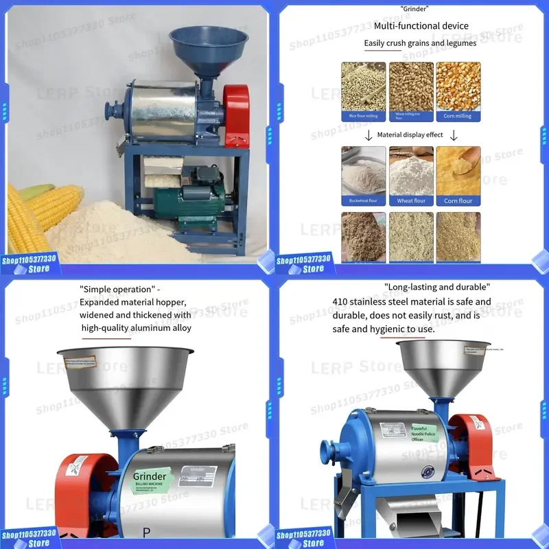 Industrial Corn Milling Machine High Efficiency Grain Grinder for Home Use Wheat Flour Maker Electric Motor Powered Device