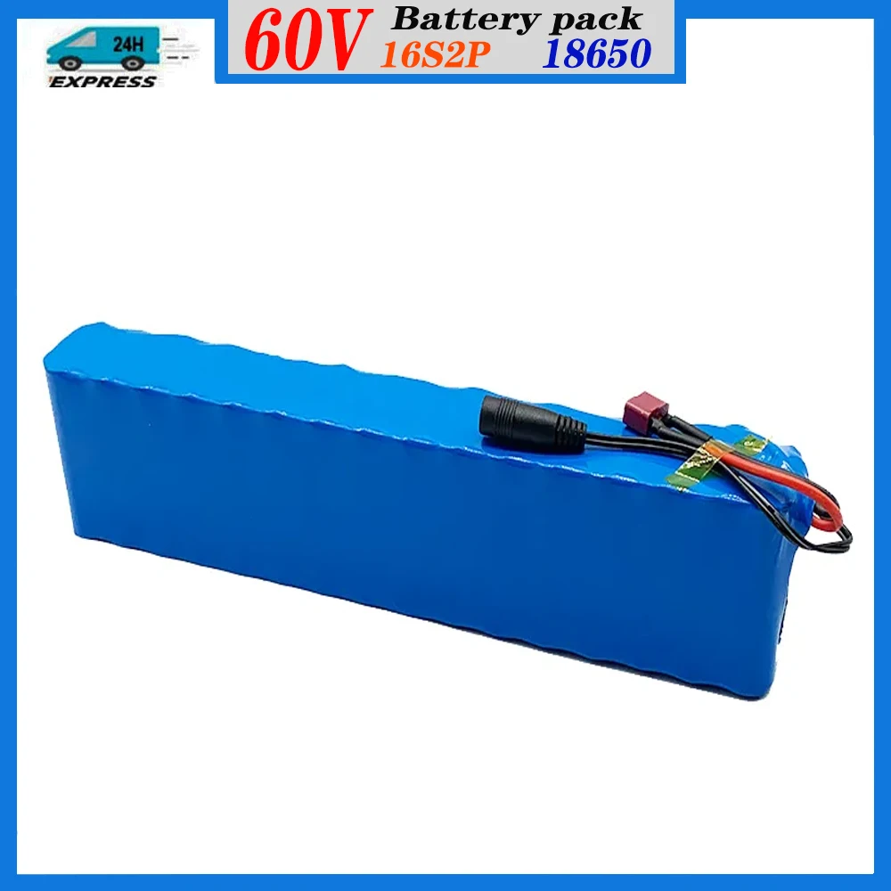 60V 39Ah 16s2p Battery Pack Li Ion Battery Pack 67.2v EBike Electric Bicycle Scooter with BMS 1000W T + DC Plug