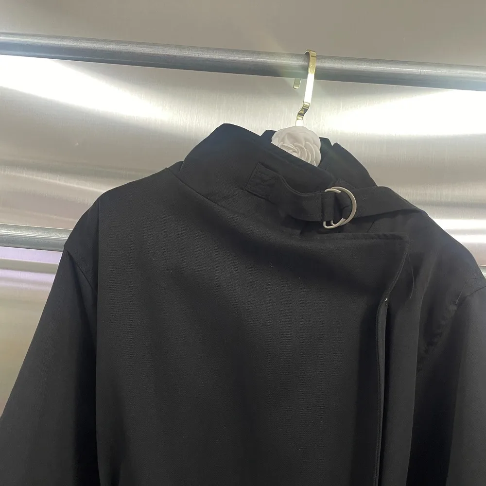 VGH Solid Patchwork Lae Up Windbreaker for Women Stand Collar Long Sleeve Slimming Basics Minimalist Style Trench Female Autumn