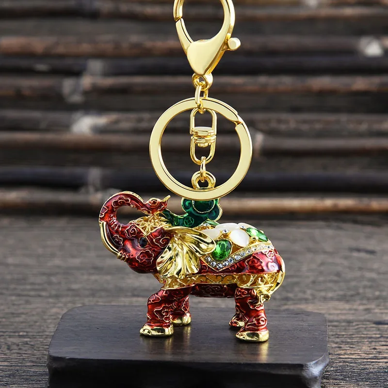 Cute Rhinestone Crystal Nose Up Elephant God Keychain Animal Key Chain Key Ring Holder Pendant Keyring