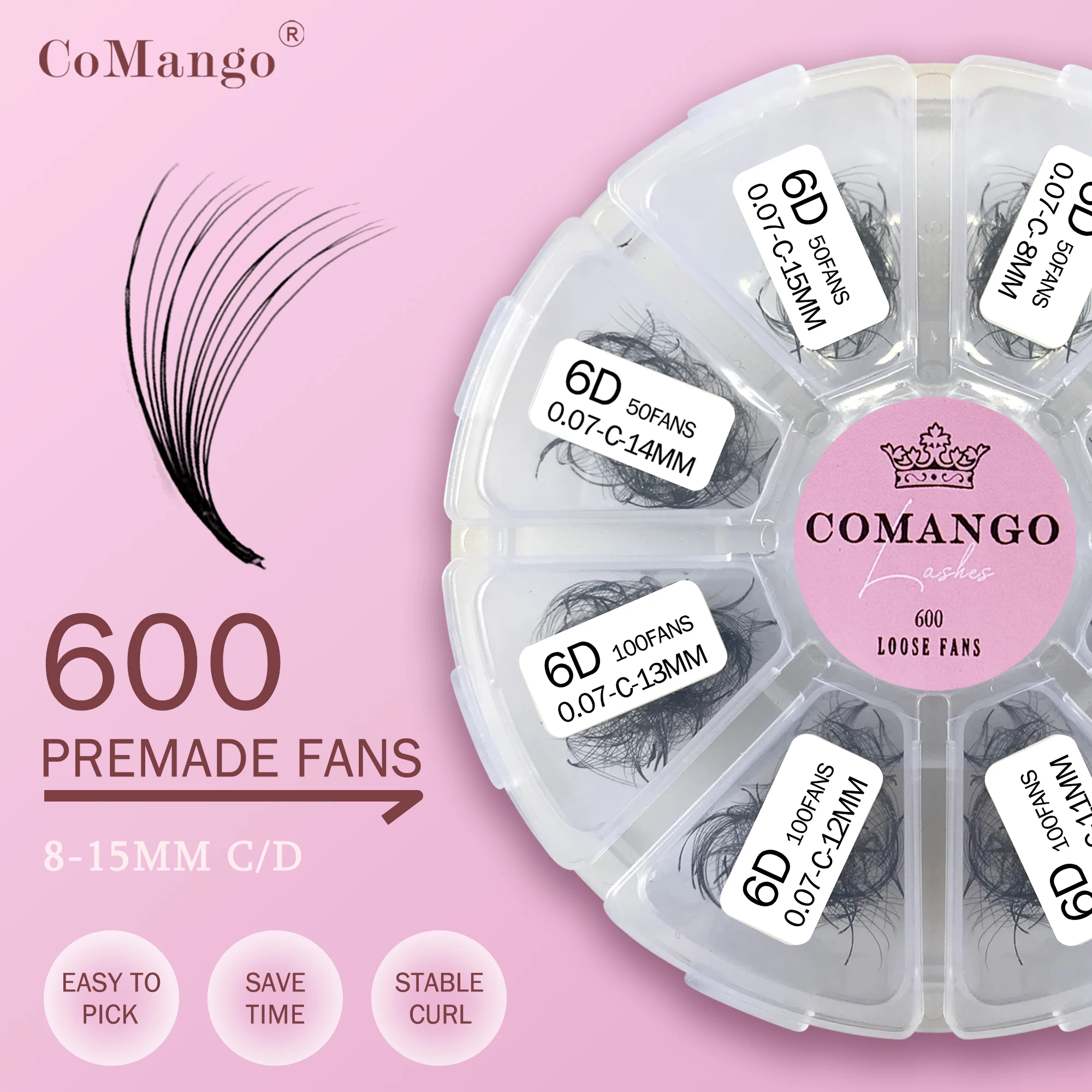 600Fans 3D-16D 0.05/0.07mm Loose Volume Eyelash Extensions Pointy Base Promade Medium Stem sharp Thin Russian Volume Lash