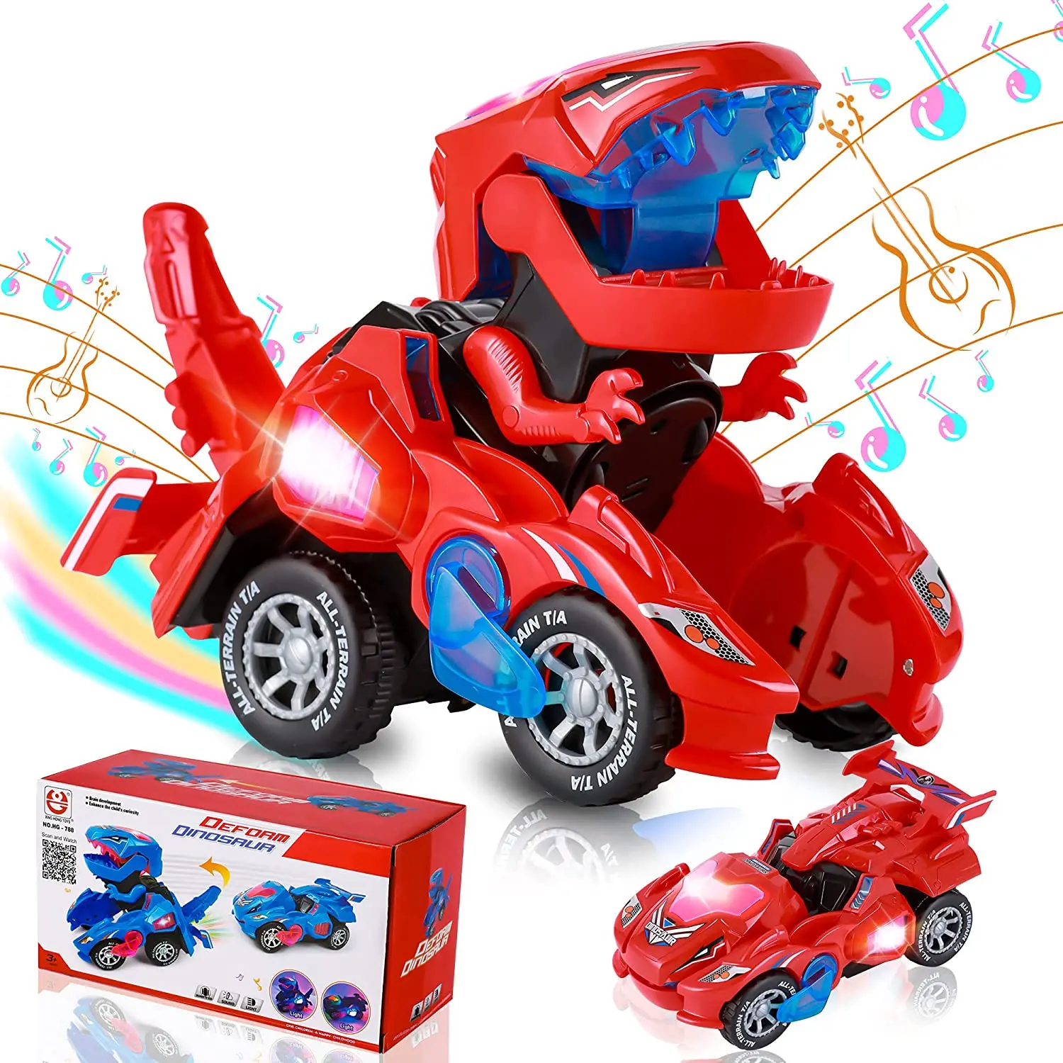 2 in 1 Deformation Car Toys Automatic Transform Robot Model Dinosaur With Light Music Early Educational Dino Toy For Boy Gift