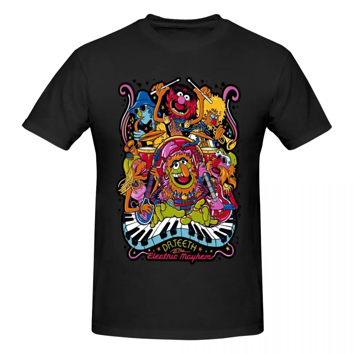 New Pure Cotton Clothing Round Collar Tee Shirt Adult T-Shirts Men's s Animal  Teeth And The Electric Mayhem T Shirts