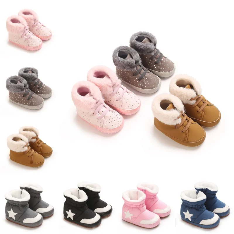 Baby Learning Walk Shoes,Pink Glitter Dot Fleece Lined Infant Crib Boots,  Warm Soft Casual Footwear for Newborn Baby  0-1Year