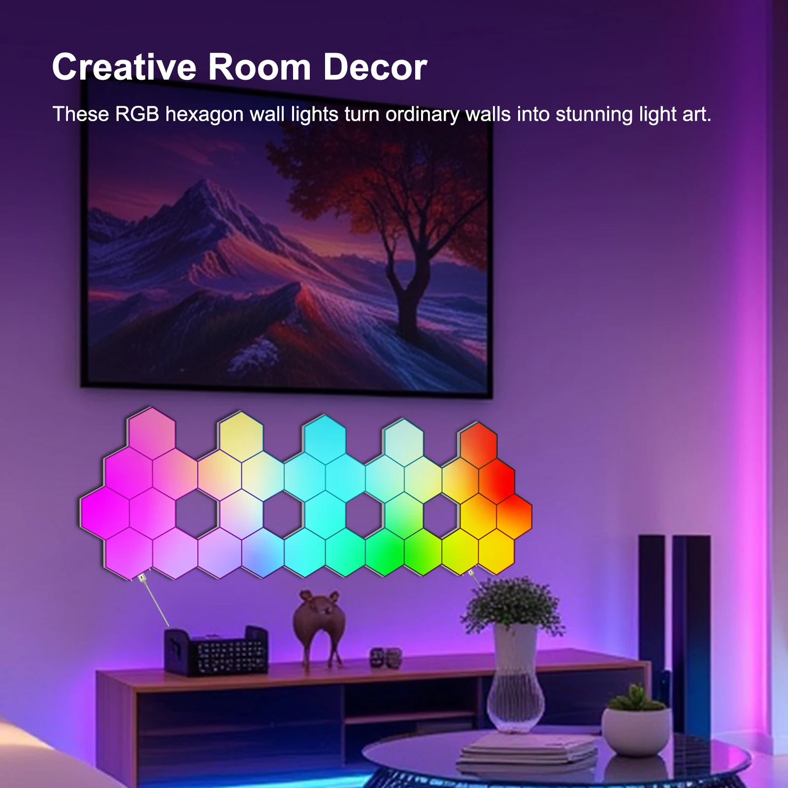 FIVEMI Smart LED Hexagon Light Panels RGB Modular Wall Lights with APP Remote Control Music Sync DIY Shape Hex Lights USB Powered Gaming Bedroom TV Backdrop Decor view 6