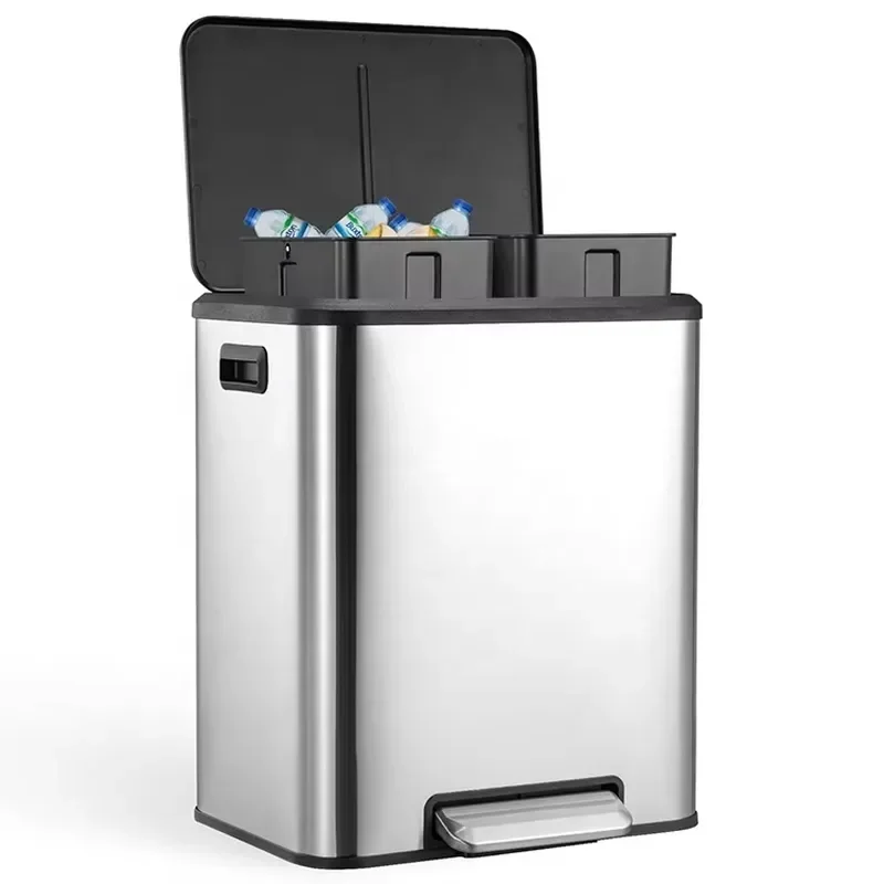 30 Gallon Stainless Steel Step Trash Can 113L Pedal Bin Gray Metal Waste Basket for Kitchen Bathroom Office Home Use Durable