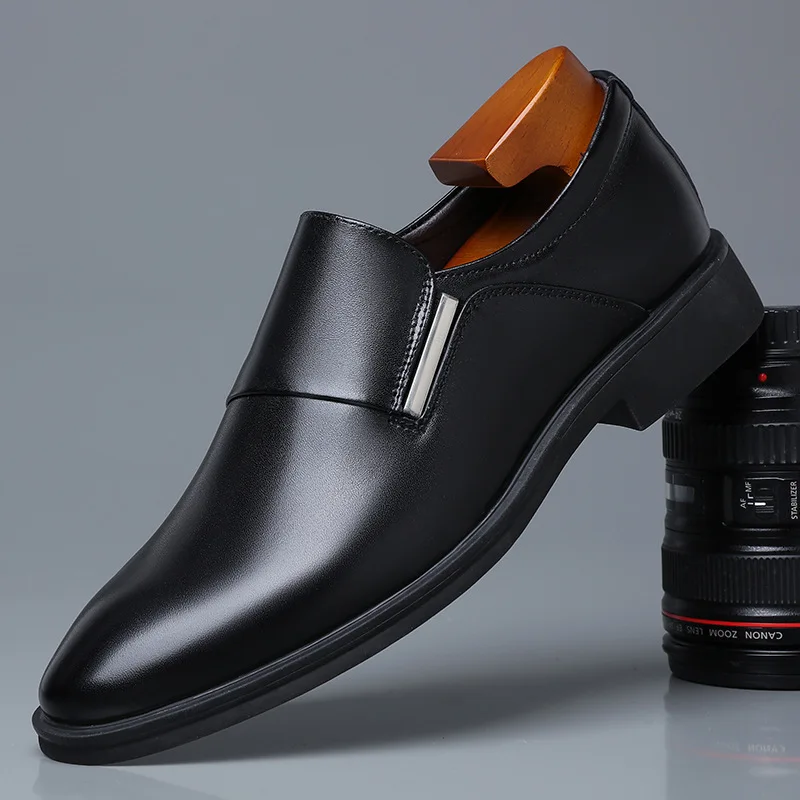 New Men's Leather Shoes Fashion Business Shoes Pointed Split Leather Men's Casual Formal Loafers Formal Wedding Oxford Shoes