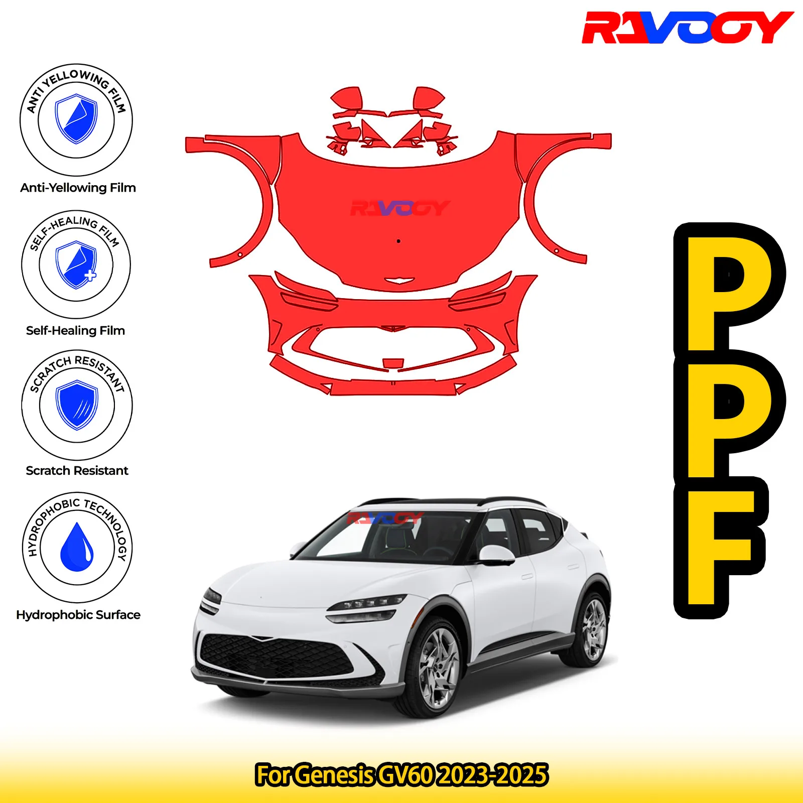 

For Genesis GV60 2023-2025 Glossy Matte Black Precut front PPF Kit Paint Protection Film