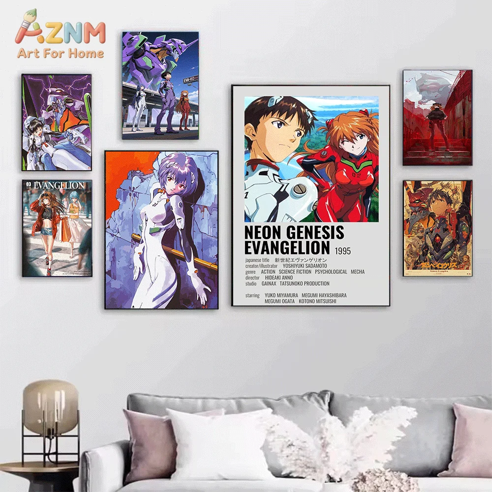 AZNM Neon Genesis Evangelion Canvas Wall Print Single Unframed Anime Poster NERV Logo Ayanami Rei Asuka Shinji EVA Mecha Manga