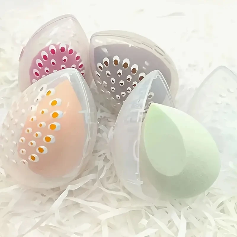 2pcs Makeup Egg Beauty Storage Case Sponge Stand Blender Holder Empty With Lid And Air Hole Rack Transparent Puffs Drying Box