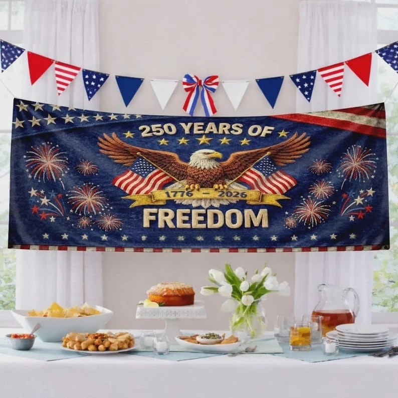 250 Years of Freedom Banner, USA Bald Eagle  Patriotic Decor, 1776-2026 Independence Day Celebration Backdrop, 1PC