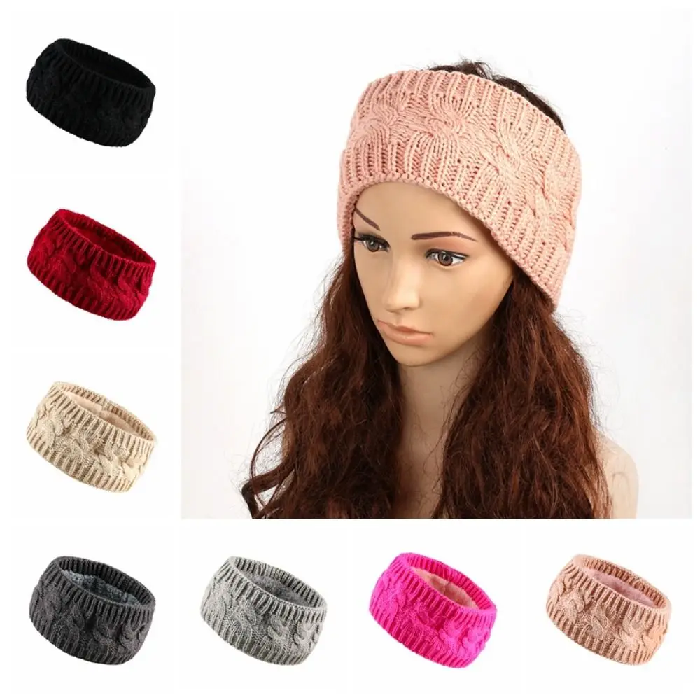 Multi-function Fleece Lined Women's Cable Knit Headbands Soft Colorful Wide Hair Bands Keep Warm Thick Ear Warmer Winter