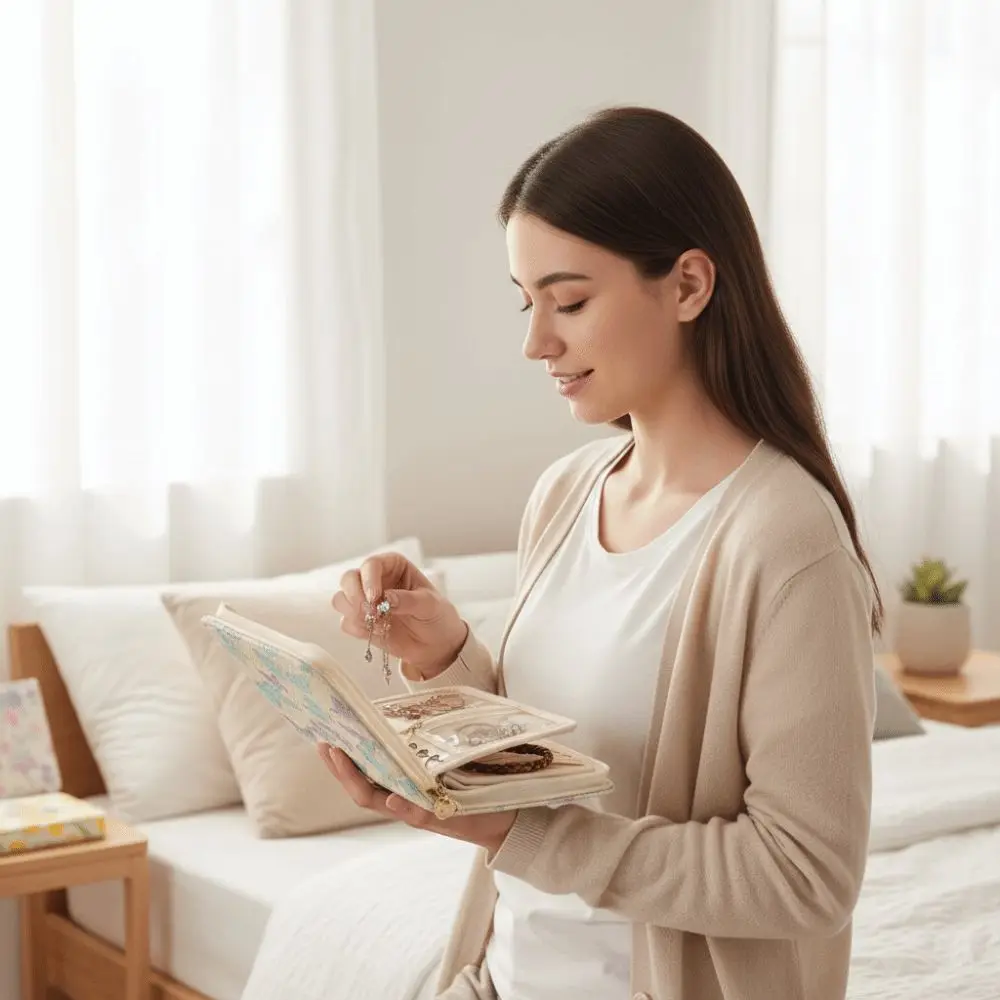 

Butterfly Flower Pattern Jewelry Storage Bag Grid Storage Anti-oxidation Jewelry Organizer Multi-layer Space Saving